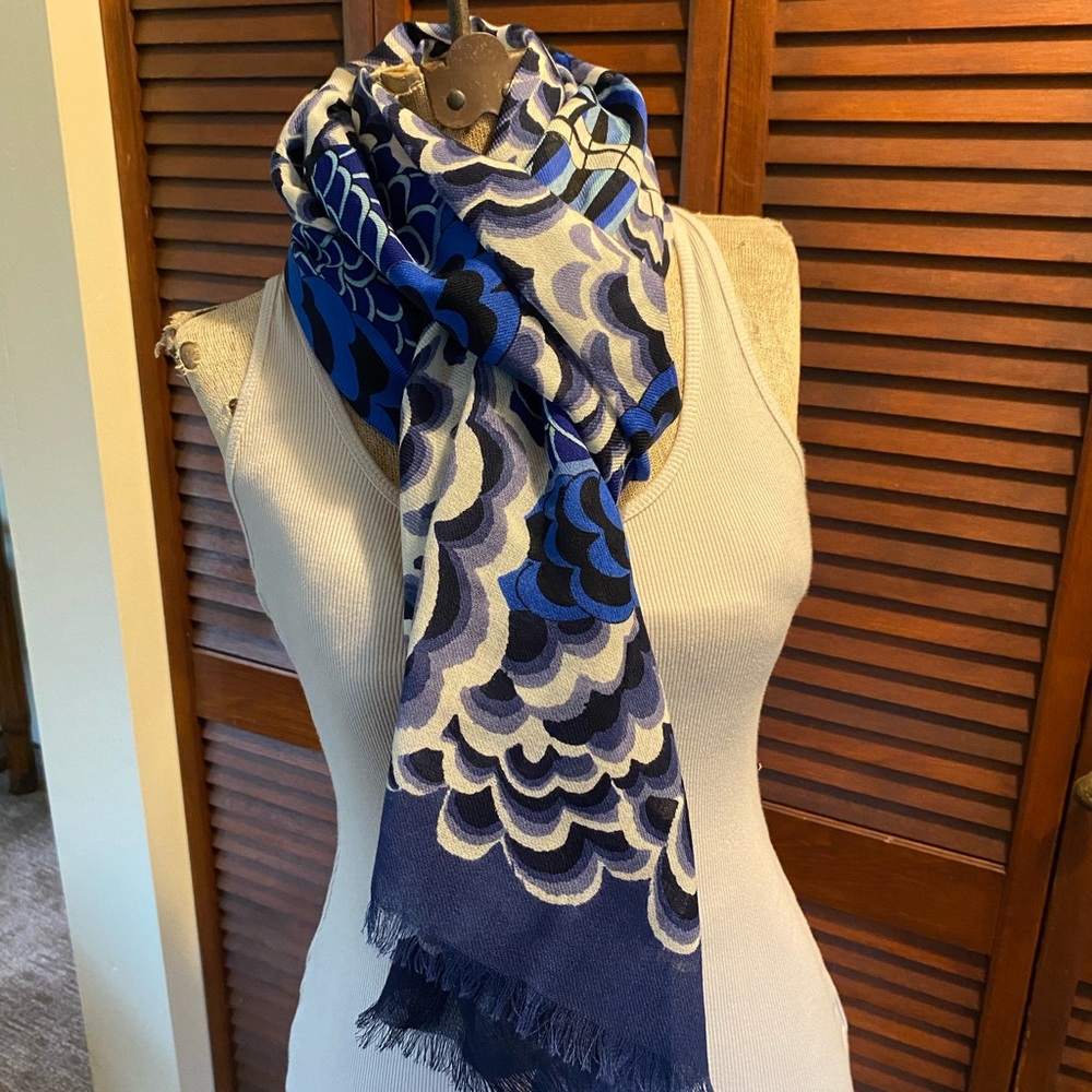 Inouï Editions 100% Wool Dragon Scarf Blue 70x190cm Retail $210